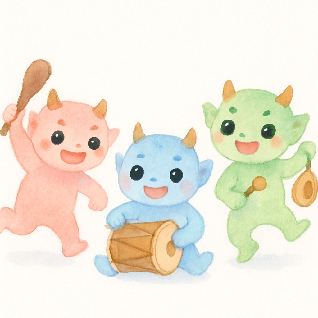 도깨비들이 방망이를 들고 신나게 춤추는 장면